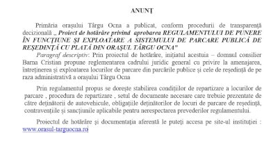 ANUNT UAT Orasul Targu Ocna