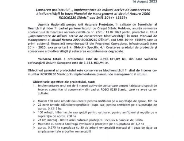 Comunicat de presa Slanic Moldova